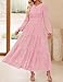 ZESICA Women's 2025 Fall Long Sleeve Maxi Dress V Neck Hollow Out Eyelet A Line Long Flowy Casual Party Dresses Pink Small