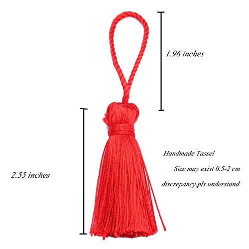 Image of Makhry 20pcs 4.3 Inch Handmade Silky Floss Mini Tiny Craft Tassels with 2-Inch Cord Loop and Small Chinese Knot for Earrings, Souvenir, Bookmarks, DIY Craft Accessory,Tags (Red)