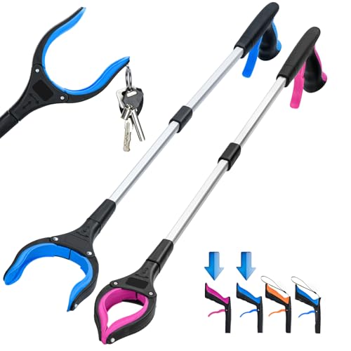 2-Pack Grabber Reacher Tool,32 Inch Extra Long Foldable Pick Up Stick with Strong Grip Magnetic,360°Rotating Anti-Slip Jaw,Trash Claw Grabber Tool,Trash Picker Tool for Outdoor & Indoor(Blue&Purple)