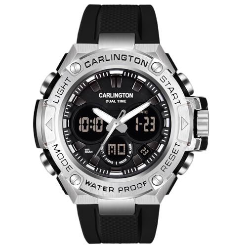 Carlington Resin Analog-Digital Sports Watch Chronograph,Dual Time,Alarm,Stopwatch,Water-Resistant,Shock-Resistant,Back Light Display- The Perfect Watch for Men&Boys-CT9107 Series One (Black)