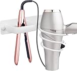YUET Hair Dryer Holder Hairdryer Straightener Station Wall Mounted Metal Spiral Shelf Bracket Stand Hanger Organizer Blow Storage With Cable Tidy Rack For Dressing Table Bathroom Professional White