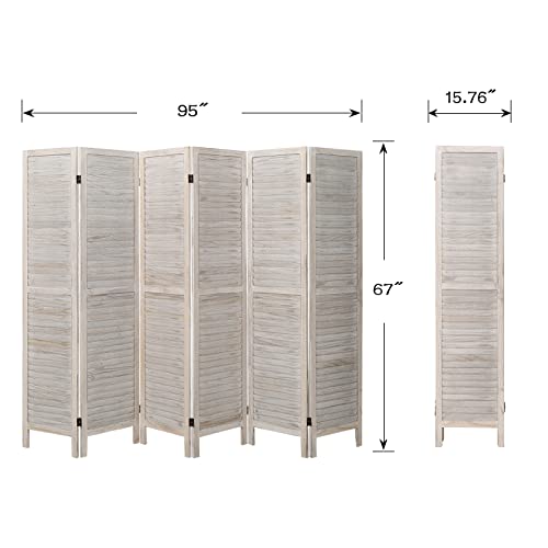 ECOMEX Room Divider 6 Panel, 5.6ft Tall Wood Partition Room Dividers and Folding Privacy Screens, Freestanding Room Separators Divider Wall, Retro White