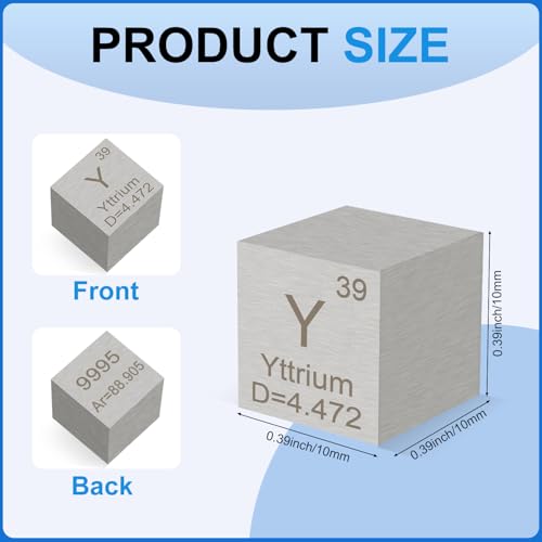 Image of 0.39 inch Yttrium Metal Element Cube 10MM Density Cubes 99.95% High Purity, Periodic Table of Elements Collection for Element Collections Hobbies, Pure Yttrium Cube(Y 0.39 Inch)