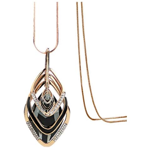 Merdia Triple Layer Pendant Necklace Long Statement Pendant Necklace Long Sweater Chain | Long Necklaces for Women | Summer Necklaces | Boho Necklaces for Women | Rhombus Pendant Cover