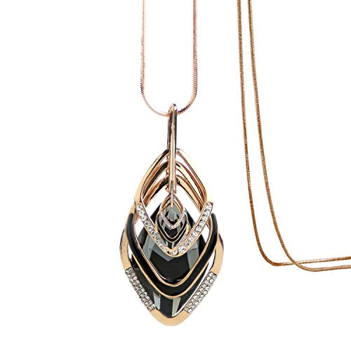 Merdia Triple Layer Long Statement Pendant Necklace | Sweater Chain | Summer Necklaces | Boho Necklaces for Women | Rhombus Pendant
