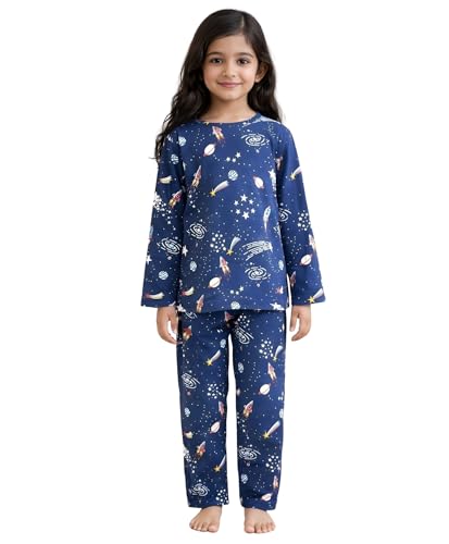 Image of Anthrilo Pure Cotton Printed Pyjama Set for Girls | Sleepwear | Night Suit, Night Wear | Long Sleeves T-Shirt & Pyjama | Regular Wear | 0-14 Years