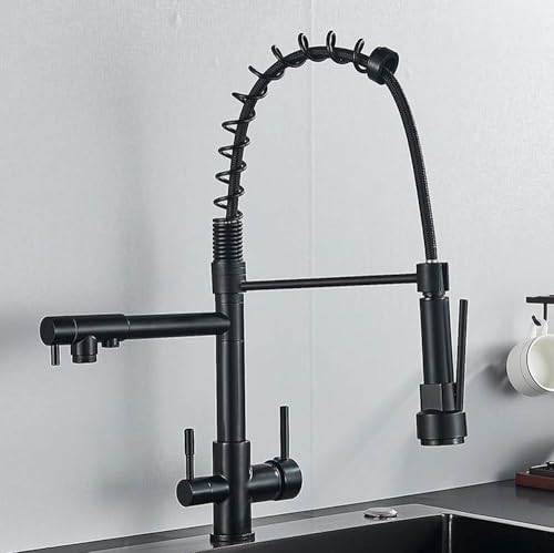 Robinet cuisine noir mat avec douchette extractible et canal eau filtrée
