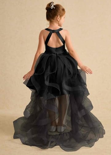 Girls Pageant Tulle Train Beaded Ball Gowns for Teens Satin Sleeveless Flower Girl Dress2