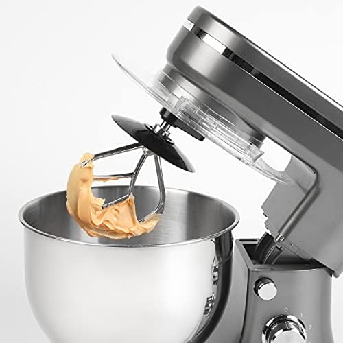 Salter EK4245GUNMETAL Stand Mixer with 6 Speed Settings, 5 L, Includes Whisk, Dough Hook, Beater, Removable Splash Guard, 1200 W, Cakes & Bread, Ideal for Beginners, Gunmetal Grey/Stainless Steel