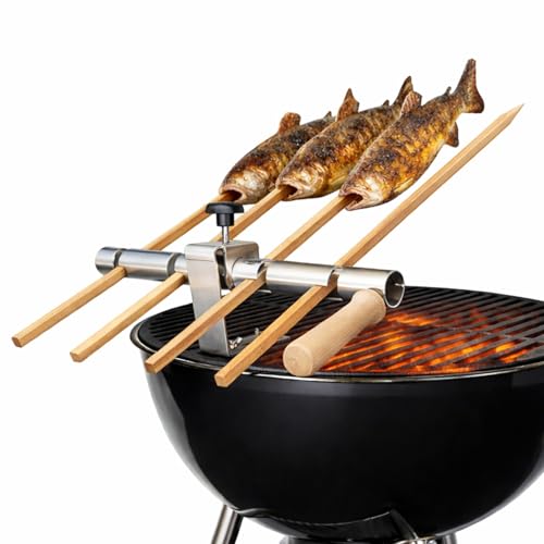 SCHILLING Fischgrilltechnik/Steckerlfisch Halter/Grillrost/Holzspieße / 4 Fische