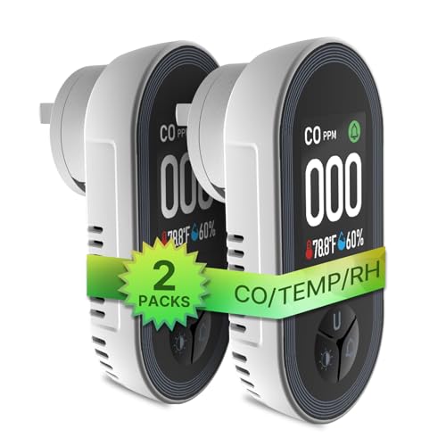 [2Pack] MOES 3 in 1 Carbon Monoxide Detectors Plug in, Carbon Monoxide Detector with Temperature Humidity Sensor Built-in, CO Monitor Alarm Sound Warn