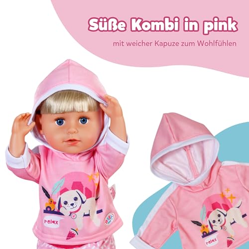 BABY Born Jogging-Anzug - Mit Hoodie inkl. Hunde-Print & gemusterter Hose - Hochwertiges Puppenzubehör - Kleidung geeignet für Puppen der Größe 43 cm