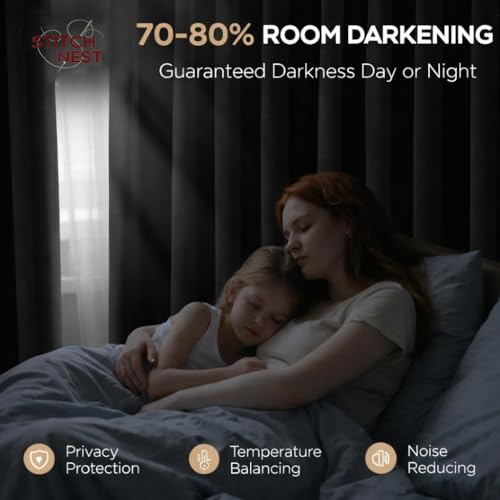 Image of STITCHNEST 'Florea Series' Premium Satin Room Darkening Curtains 7 Feet Long Set of 1 | Door Curtain 7 x 4 Feet | Blocks 70-80% Light | Ideal for Bedroom, Living Room & Home Decor