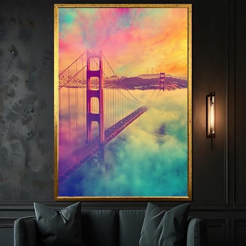 Tableau sur toile Golden Gate Bridge et oeuvre d'art colorée sans cadre