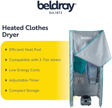 Beldray Heated Pod Drying System – Convert 3 Tier Airers To A Heated Clothes Airer, Hot Air Circulation, Compatible with Most 3 Tier Airers (65 x 55 x 145cm), Fast Drying, Low Run Costs, LA034290UKF - View 4