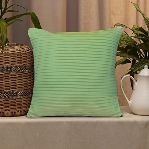 Image of HOME COLORS.IN Cotton Plain Double Side Pleated Cushion Cover - Set of 2-18 x 18 Inch - Norway Green