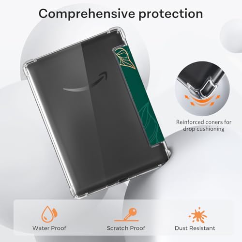 Image of CoBak Case for 6 inch Kindle 11th Gen (2024 and 2022 Release) - Ultra Slim Transparent Clear TPU Back Shell Protective Cover with Auto Wake /Sleep for Kindle 11th Generation 2024 Release, Green Pattern