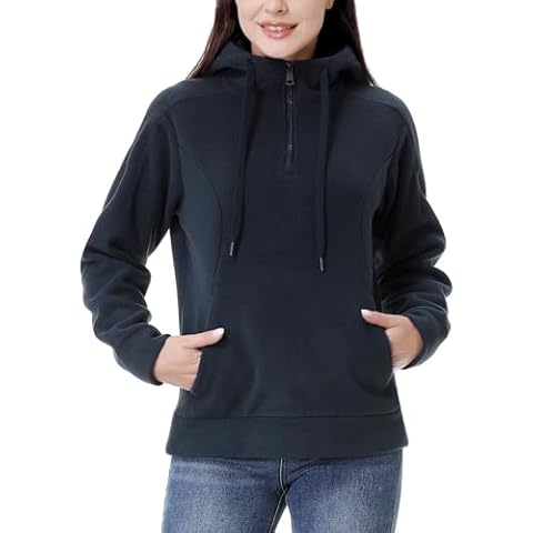 GIMECEN Women's Polar Fleece Hoodies Quarter Zip Sweatshirt Long Sleeve Sweaters Casual Pullover Jacket with Pocket Dark Blue Cover