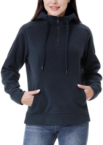 GIMECEN Women's Polar Fleece Hoodies Quarter Zip Sweatshirt Long Sleeve Sweaters Casual Pullover Jacket with Pocket