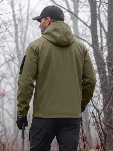 Image of FREE SOLDIER Men's Waterproof Softshell Jacket Fleece Lined Outdoor Jacket Tactical Military Hoodie Windbreaker