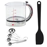 All-in-1 Adjustable Measuring Cup with Stainless Steel Measuring Spoons Set and Silicone Spatulas for Cooking/Baking/Ingredients, Kitchen Utensils Gadgets Cooking Lovers Gift(COLOR:Transparent)