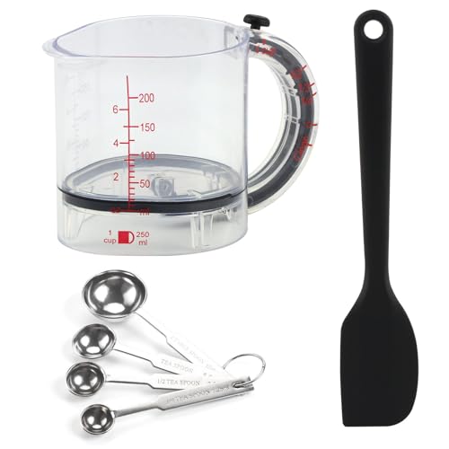 All-in-1 Adjustable Measuring Cup with Stainless Steel Measuring Spoons Set and Silicone Spatulas for Cooking/Baking/Ingredients, Kitchen Utensils Gadgets Cooking Lovers Gift(COLOR:Transparent)
