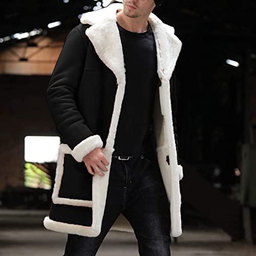 Sherpa Lined Jacket Men Fleece Coat Fur Collar Long Trench Coats Single Breasted Coat Warm Winter Overcoat2