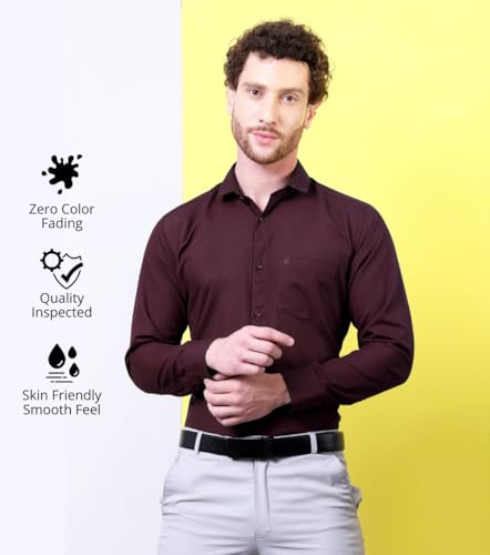 Image of CONTRARY Men's Pure Cotton Solid Stylish Casual & Formal Wear Shirt | Stylish Regular Fit Full Sleeve Comfortable Office Party Trendy Shirt - Multi Color