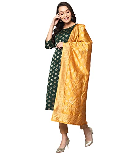 Image of VredeVogel Women's Cotton Silk Blend Straight Kurta With Dupatta with Banarasi Silk Dupatta