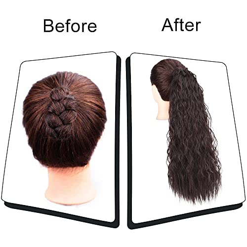 Stamped Glorious Long Corn Wave Ponytail Extension Magic Paste Heat Resistant Wavy Synthetic Wrap Around Ponytail Black Hairpiece For Women (22Inch, 22 Inch-Black Mixed Auburn Red) #TOP4
