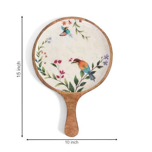 Image of SAAGA Nerium Mango Wood Pizza Serving Platter - 15 x 10 Inch Round Wooden Snack & Pizza Tray | Stylish Tray for Kitchen, Home, Cafes & Restaurants