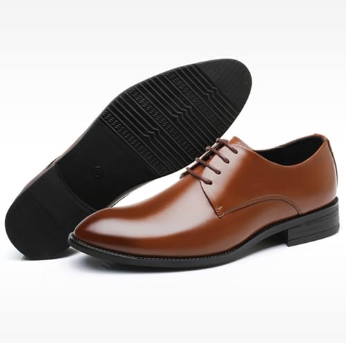 Men's Leather Shoes, Lace-Up Soft Bottom Business Oxford Formal Low Top Gentleman Large Size Office Work Comfortable Breathable Wedding Shoes, 40 EU,Brown2