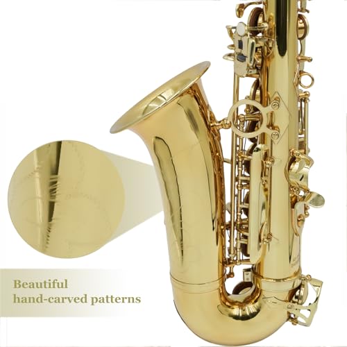 KAYATA Eb Alto Saxophone with F# Key, Canvas Case, Gloves, Reeds, Carekit(Gold Lacquer)
