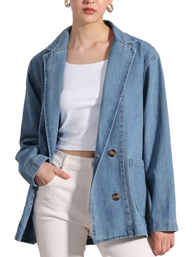 Veste en jean femme Allegra K col revers cranté veste denim manches longues