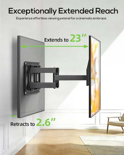 Image of USX MOUNT Full Motion TV Wall Mount for Large TVs 42-97 Inch up to 150 lbs | Swivel /tilt /extend Wall Mount TV Bracket. ±4 post-install leveling. Pre-assembled Fits 16 /18 /24 inch studs, VESA 600x400mm.