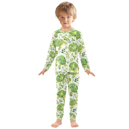 senya Fun Green Turtle with Leaves Pajamas Set Long Sleeve Soft Cotton Sleepwear 2 Piece3