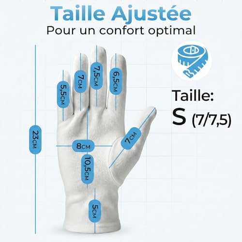 LAVAMED Gants coton blanc - gant soin des mains (Dermatest: Excellent) 100% coton - gants hydratants pour les mains - gant eczema - qualité supérieure (3 paires, S) – vue 5
