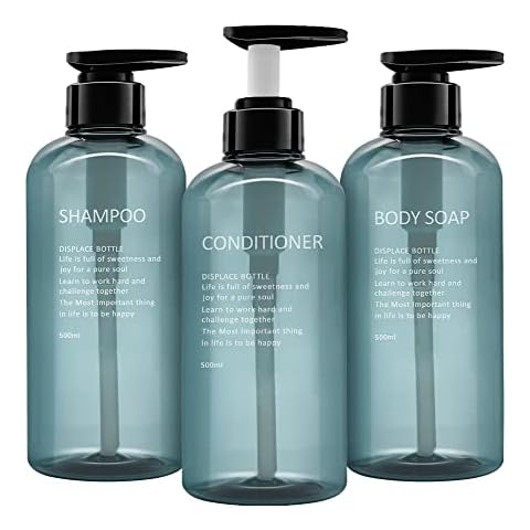 3 Pack Shampoo Bottle Pump Dispenser, 500ml Empty Plastic Soap Dispenser Bottle with Pump for Bathroom, Kitchen or Hotel, Refillable Dispenser for Lotion, Shower Gel and Conditioner Cover