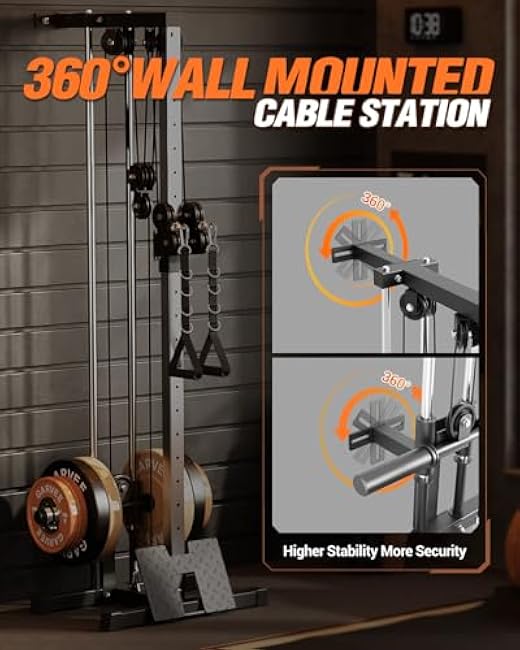 LAT Pulldown Machines, Wall Mount Cable Station for Home Gym, Adjustable Dual Pulleys Cable Crossover Machine with 18 Positions, Heavy Duty Upper Body Weight Machines Workout Equipment