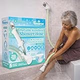Rinseroo: Slip-On Handheld Shower Attachment Hose w/Spray Head-for Seated Bathing. Converts Fixed Shower Head into Handheld Bather. Portable, No-Install Shower Hose Wand for Seniors, RV. Gravity fed.