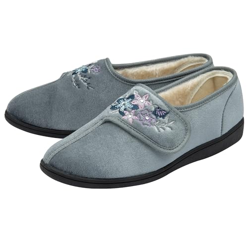 NorthSole Ladies Womens Slippers Slip On Hook & Loop - Grey - UK 7