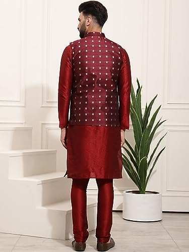 Image of SOJANYA (Since 1958 Men's Silk Blend Kurta Pyjama & Printed Nehru Jacket Combo