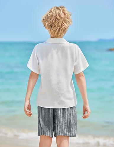 Image of Arshiner Boys 2 Pieces Summer Beach Outfits Short Sleeve Button Down Shirts and Shorts Vacation Texture Sets for Kids
