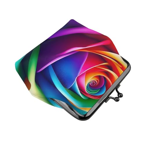 Pu Leather Buckle Coin Purse Colorful-Rainbow-Rose-Flower Girls Kiss-Lock Change Purse Wallets3