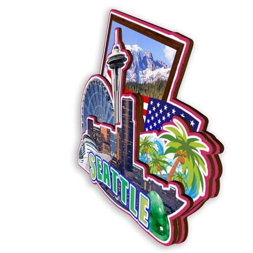 Imán decorativo de madera para viaje a Seattle miniatura 2