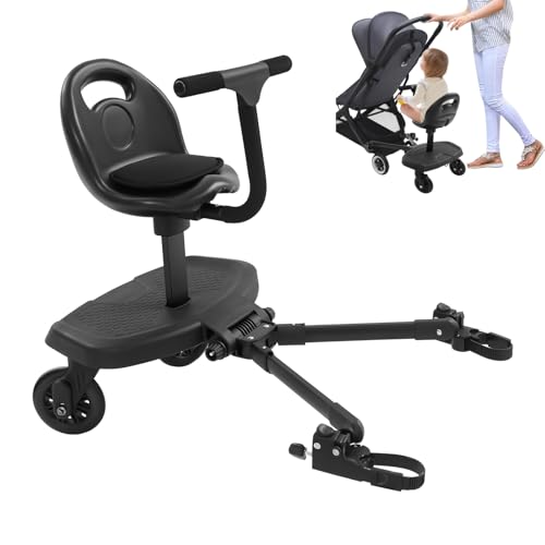 Tabla de cochecito para todos los cochecitos, con asiento, 50 kg, universal, 2 en 1, asiento desmontable, ruedas giratorias 360°, absorción de impactos, para 2-6 años