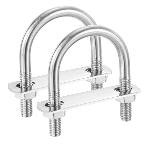 Image of PATIKIL Round U-Bolts, 2 Pcs 2.01 inch(51mm) Inner Width 85mm Length M10 with Nut Plate Washer 304 Stainless Steel Round Bend U-Bolts for Boat Trailer Axle Sailboat