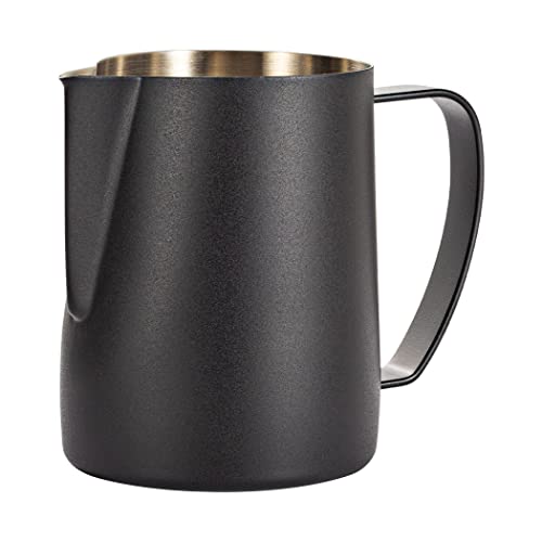 Dianoo Jarra de espuma de leche, jarra de vapor de acero inoxidable de 350 ml, jarra de vapor para café, capuchino, barista, jarra de leche, arte latte, color negro