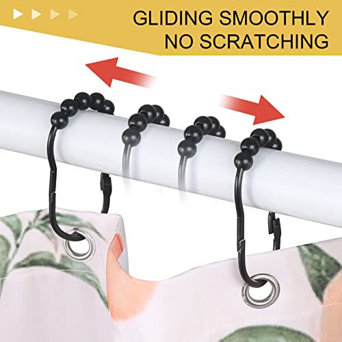 Shower Curtain Hooks, Sutine Shower Curtain Rings, Stainless Steel Snap Closure Black Shower Curtain Hooks, Roller Glide Rustproof Shower Hooks For Shower Curtain Shower Rod, Matte Black,12Pcs #TOP3