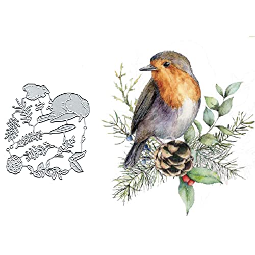 Troqueles de metal con hojas de flores de primavera para hacer tarjetas, plantillas de corte de pájaros de pino acebo para manualidades, tarjetas de papel en relieve, manualidades